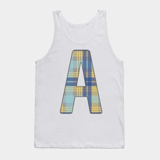 Monogram Letter A, Blue, Yellow and Grey Scottish Tartan Style Typography Design Tank Top